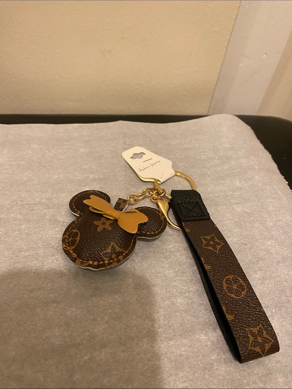 B) Brown Monogram Mickey Keychain Wristlet - Picture 3 of 3